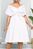 弓Vの首のイブニング・ドレスの服が付いている白い優雅な固体パッチワーク