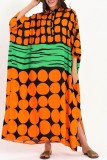 Оранжевое повседневное длинное платье с круглым вырезом и принтом в стиле пэчворк Платья
