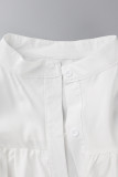 Vit Plus Size Casual Solid Volang Mandarin Collar Skjorta Klänning