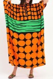 Robe longue orange à imprimé patchwork et col rond