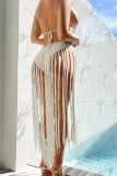 Blue Sexy Solid Tassel Hollowed Out Backless Swimwears (Without Paddings)