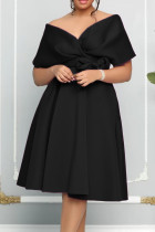 Black Elegant Solid Patchwork With Bow V Neck Evening Dress Dresses