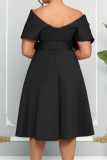 Patchwork uni élégant noir avec robes de soirée à col en V et nœud