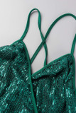 Grüne sexy Party feste Pailletten V-Ausschnitt Sling Dress Kleider