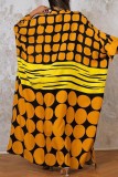 Vestidos longos amarelos com estampa casual patchwork e decote em bico
