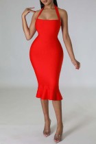 Vestidos vestidos sem mangas e frente única vermelho sexy sólido