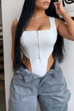 Blanc Sexy Casual Solid Patchwork U Neck Tops