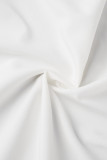 Vestido camisero con cuello mandarín de volantes lisos informales de talla grande blanco
