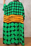 Light Green Casual Print Patchwork O Neck Long Dress Dresses