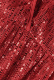Robes de soirée rouge sexy à paillettes solides à col en V