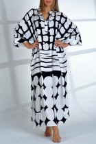 Witte casual print patchwork O-hals lange jurkjurken