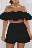 Rosa Sexy Casual Solid Patchwork Backless Off the Shoulder Manica corta Due pezzi