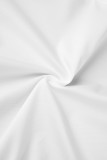 ホワイト カジュアル ソリッド パッチワーク フォールド シャツカラー 半袖 ツーピース