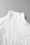 Blanco casual sólido patchwork doblar camisa cuello manga corta dos piezas