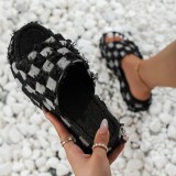 Zapatos de cuña cómodos redondos de patchwork casuales negros