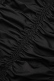 Black Sexy Solid Patchwork Feathers Fold Halter Pencil Skirt Dresses