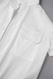 Camisa branca casual sólida básica gola manga curta duas peças