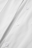 Col de chemise basique uni décontracté blanc manches courtes deux pièces