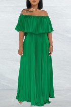 Groene casual stevige patchwork off-shoulder lange jurkjurken