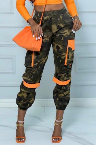 Camouflage Casual Camouflage Print Patchwork Regular High Waist Conventional Patchwork Trousers