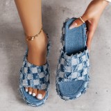 Chaussures compensées confortables rondes patchwork décontractées bleues