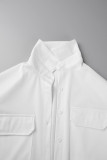 White Casual Solid Basic Shirt Collar Short Sleeve Two Pieces Front Tie Blouse Top And Short Set