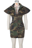 Camouflage Street Camouflage Print Patchwork Pocket Buckle One Step Skirt Dresses