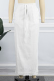 White Casual Solid Patchwork Regular High Waist Conventional Solid Color Skirt