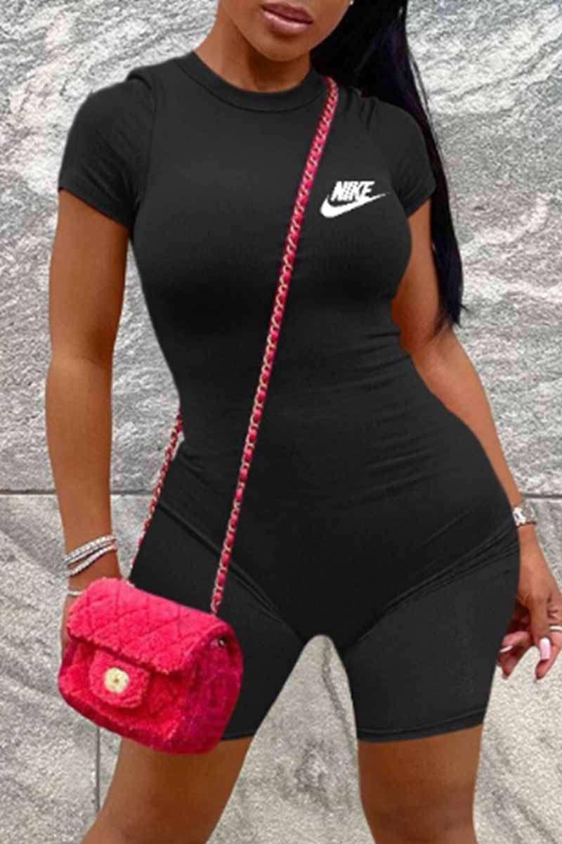 

Black Street Print Letter O Neck Jumpsuits
