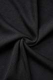 Zwart Casual Solid Fold O Neck Korte mouw Twee stukken