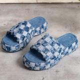 Blå Casual Patchwork Runda Bekväma Wedges-skor