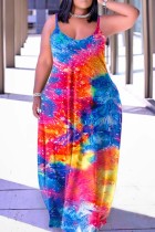 Цветное сексуальное длинное платье на бретельках с открытой спиной и принтом Платья