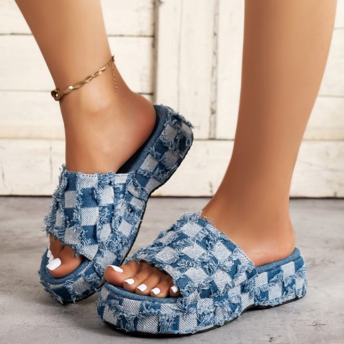 Sapatos de plataforma confortáveis ​​redondos azuis patchwork