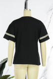 Zwarte casual print basic T-shirts met ronde hals