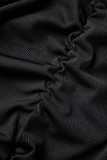 Zwart Casual Solid Fold O Neck Korte mouw Twee stukken