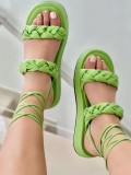 Green Casual Patchwork Frenulum Solid Color Round Comfortable Out Door Shoes