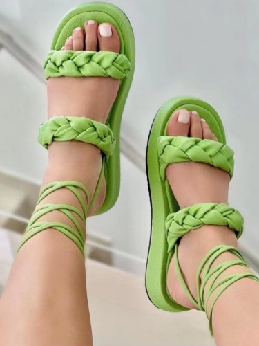 Chaussures de porte confortables rondes de couleur unie de Frenulum décontractées vertes