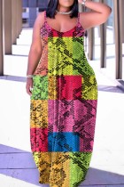 Многоцветный сексуальный принт с открытой спиной и бретельками, длинное платье, платья