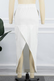 Witte casual stevige patchwork normale hoge taille conventionele effen kleur rok