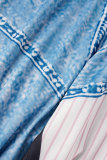 Pantalon décontracté imprimé patchwork skinny crayon taille haute imprimé bleu