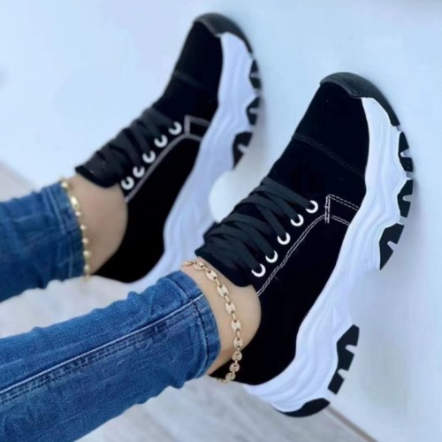 Black Casual Daily Patchwork Contrast Round Comfortable Sport Shoes