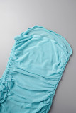 Robes de robe irrégulière sans bretelles transparentes en patchwork bleu sexy