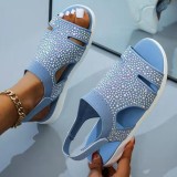 Scarpe comode rotonde con strass patchwork casual blu chiaro