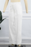 Falda casual sólido patchwork regular cintura alta color sólido convencional blanco