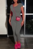 Rose Red Casual Solid Basic Skinny Jumpsuits mit O-Ausschnitt