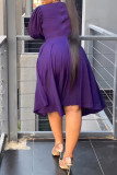 Purple Casual Solid Hollowed Out V Neck A Line Dresses