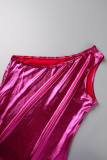 Colletto obliquo senza schienale solido sexy rosa rossa senza maniche in due pezzi