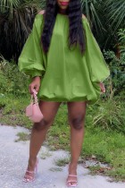 Зеленые сексуальные повседневные однотонные платья с открытой спиной и длинными рукавами на плечах