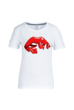 T-shirts décontractés blancs à col rond et imprimé patchwork Street Lips