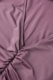 Фиолетовые сексуальные однотонные узкие комбинезоны с открытой спиной и лямкой на шее